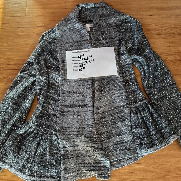 Laura Ashley Cardigan Women's Medium Black Silver Open Front Roman Holiday - Picture 3 of 4